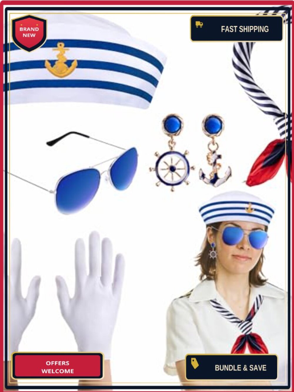 Sailor Costume Accessories Set Halloween Cosplay Nautical Party